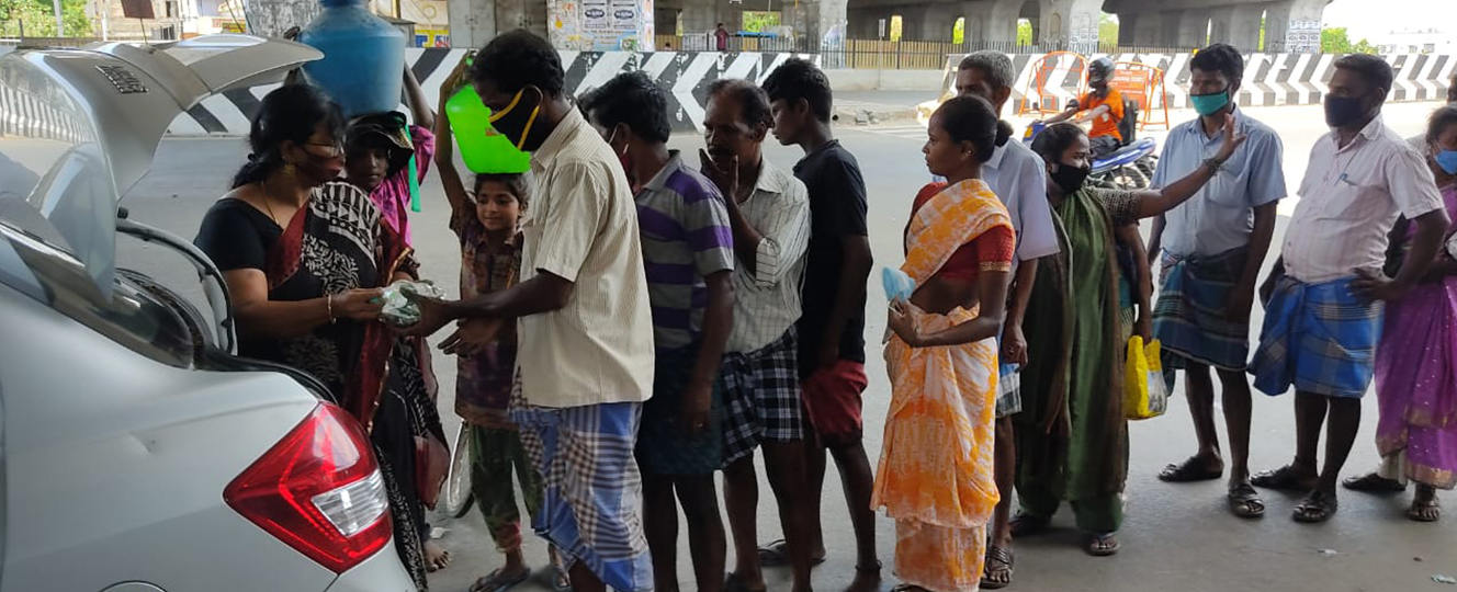 COVID-19 relief distribution to families on the street