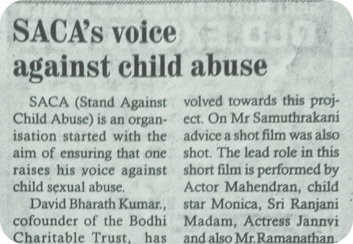 Newspaper clipping — SACA's voice against child abuse